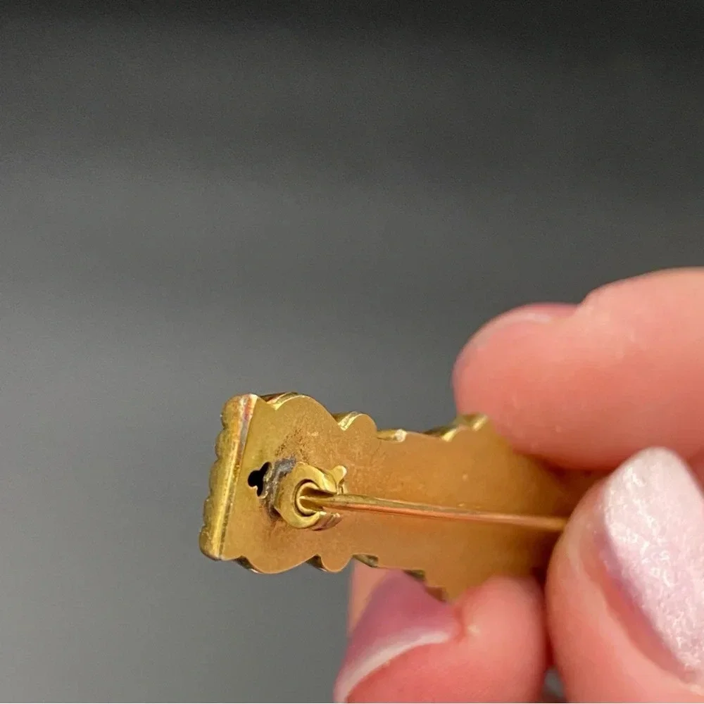 Antique Edwardian Era Gold-Filled Ornate Scroll Etched Bar Pin Signed FMCO